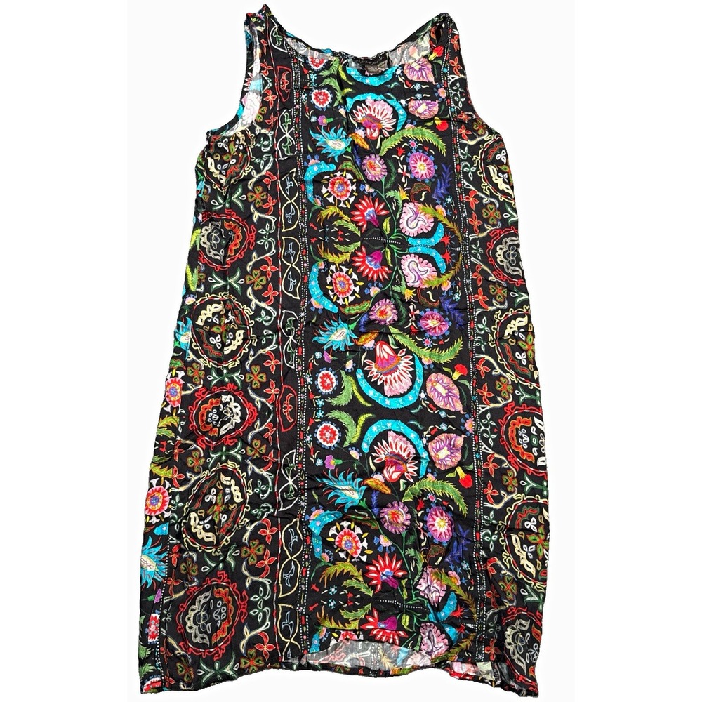 Apropos Boho Shift Dress Womens Medium Black Floral Medallion Paisley Sleeveless